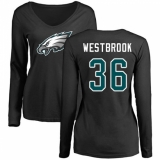 Women's Nike Philadelphia Eagles #36 Brian Westbrook Black Name & Number Logo Slim Fit Long Sleeve T-Shirt.
