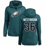 Women's Nike Philadelphia Eagles #36 Brian Westbrook Green Name & Number Logo Pullover Hoodie