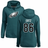 Women's Nike Philadelphia Eagles #86 Zach Ertz Green Name & Number Logo Pullover Hoodie