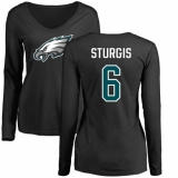 Women's Nike Philadelphia Eagles #6 Caleb Sturgis Black Name & Number Logo Slim Fit Long Sleeve T-Shirt.