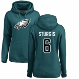Women's Nike Philadelphia Eagles #6 Caleb Sturgis Green Name & Number Logo Pullover Hoodie