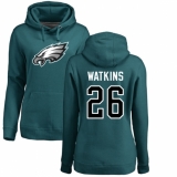 Women's Nike Philadelphia Eagles #26 Jaylen Watkins Green Name & Number Logo Pullover Hoodie