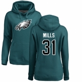 Women's Nike Philadelphia Eagles #31 Jalen Mills Green Name & Number Logo Pullover Hoodie
