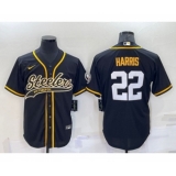 Men's Pittsburgh Steelers #22 Najee Harris Black With Patch Cool Base Stitched Baseball Jersey