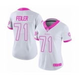 Women's Pittsburgh Steelers #71 Matt Feiler Limited White Pink Rush Fashion Football Jersey