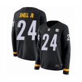 Women's Pittsburgh Steelers #24 Benny Snell Jr. Limited Black Therma Long Sleeve Football Jersey