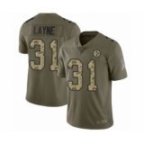 Youth Pittsburgh Steelers #31 Justin Layne Limited Olive amo 2017 Salute to Service Football Jersey