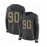 Women's Nike Pittsburgh Steelers #90 T. J. Watt Limited Black Salute to Service Therma Long Sleeve NFL Jerseys