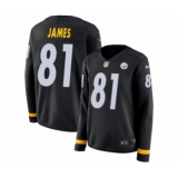 Women's Nike Pittsburgh Steelers #81 Jesse James Limited Black Therma Long Sleeve NFL Jersey
