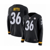 Women's Nike Pittsburgh Steelers #36 Jerome Bettis Limited Black Therma Long Sleeve NFL Jersey