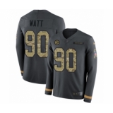 Youth Nike Pittsburgh Steelers #90 T. J. Watt Limited Black Salute to Service Therma Long Sleeve NFL Jersey