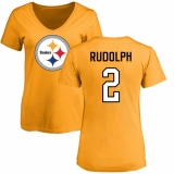 Women's Nike Pittsburgh Steelers #2 Mason Rudolph Gold Name & Number Logo Slim Fit T-Shirt