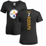 Women's Nike Pittsburgh Steelers #2 Mason Rudolph Black Backer Slim Fit T-Shirt