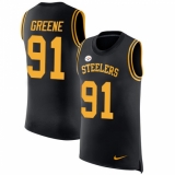 Men's Nike Pittsburgh Steelers #91 Kevin Greene Limited Black Rush Player Name & Number Tank Top NFL Jersey