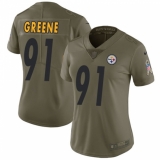 Women's Nike Pittsburgh Steelers #91 Kevin Greene Limited Olive 2017 Salute to Service NFL Jersey