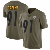Youth Nike Pittsburgh Steelers #91 Kevin Greene Limited Olive 2017 Salute to Service NFL Jersey