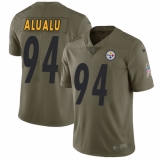 Youth Nike Pittsburgh Steelers #94 Tyson Alualu Limited Olive 2017 Salute to Service NFL Jersey