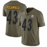 Men's Nike Pittsburgh Steelers #43 Troy Polamalu Limited Olive 2017 Salute to Service NFL Jersey