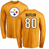 NFL Nike Pittsburgh Steelers #80 Jack Butler Gold Name & Number Logo Long Sleeve T-Shirt