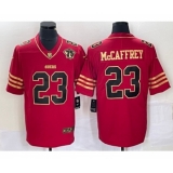 Men's Nike San Francisco 49ers #23 Christian McCaffrey Red 75th Golden Edition Stitched Limited Jersey