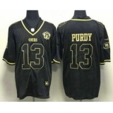 Men's San Francisco 49ers #13 Brock Purdy Black Gold With 75th Anniversary Stitched Jersey