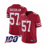 Men's San Francisco 49ers #57 Dre Greenlaw Red Team Color Vapor Untouchable Limited Player 100th Season Football Jersey