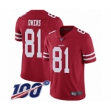 Men's San Francisco 49ers #81 Terrell Owens Red Team Color Vapor Untouchable Limited Player 100th Season Football Jersey