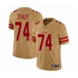 Women's San Francisco 49ers #74 Joe Staley Limited Gold Inverted Legend Football Jersey