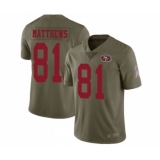 Youth San Francisco 49ers #81 Jordan Matthews Limited Olive 2017 Salute to Service Football Jersey