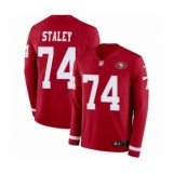 Men's Nike San Francisco 49ers #74 Joe Staley Limited Red Therma Long Sleeve NFL Jersey