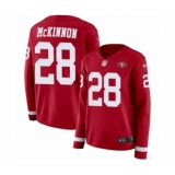 Women's Nike San Francisco 49ers #28 Jerick McKinnon Limited Red Therma Long Sleeve NFL Jersey