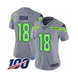 Women's Seattle Seahawks #18 Jaron Brown Limited Silver Inverted Legend 100th Season Football Jersey
