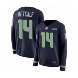 Women's Seattle Seahawks #14 D.K. Metcalf Limited Navy Blue Therma Long Sleeve Football Jersey