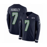Men's Nike Seattle Seahawks #7 Brett Hundley Limited Navy Blue Therma Long Sleeve NFL Jersey