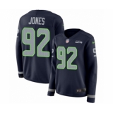Women's Nike Seattle Seahawks #92 Nazair Jones Limited Navy Blue Therma Long Sleeve NFL Jersey