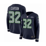 Women's Nike Seattle Seahawks #32 Chris Carson Limited Navy Blue Therma Long Sleeve NFL Jersey