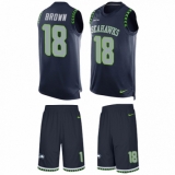 Men's Nike Seattle Seahawks #18 Jaron Brown Limited Steel Blue Tank Top Suit NFL Jersey
