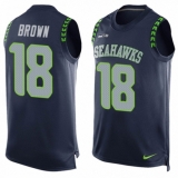 Men's Nike Seattle Seahawks #18 Jaron Brown Limited Steel Blue Player Name & Number Tank Top NFL Jersey