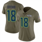 Women's Nike Seattle Seahawks #18 Jaron Brown Limited Olive 2017 Salute to Service NFL Jersey