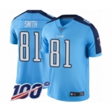 Men's Tennessee Titans #81 Jonnu Smith Limited Light Blue Rush Vapor Untouchable 100th Season Football Jersey