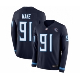 Men's Tennessee Titans #91 Cameron Wake Limited Navy Blue Therma Long Sleeve Football Jersey
