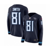 Women's Nike Tennessee Titans #81 Jonnu Smith Limited Navy Blue Therma Long Sleeve NFL Jersey