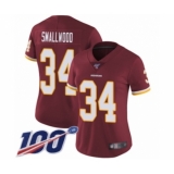 Women's Washington Redskins #34 Wendell Smallwood Burgundy Red Team Color Vapor Untouchable Limited Player 100th Season Football Jersey