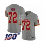 Men's Washington Redskins #72 Donald Penn Limited Gray Inverted Legend 100th Season Football Jersey