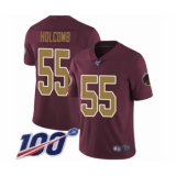 Men's Washington Redskins #55 Cole Holcomb Burgundy Red Gold Number Alternate 80TH Anniversary Vapor Untouchable Limited Player 100th Season Football Jerse