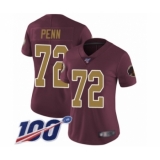 Women's Washington Redskins #72 Donald Penn Burgundy Red Gold Number Alternate 80TH Anniversary Vapor Untouchable Limited Player 100th Season Football Jers