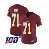 Women's Washington Redskins #71 Charles Mann Burgundy Red Team Color Vapor Untouchable Limited Player 100th Season Football Jersey