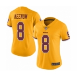 Women's Washington Redskins #8 Case Keenum Limited Gold Rush Vapor Untouchable Football Jersey