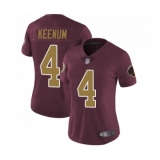 Women's Washington Redskins #4 Case Keenum Burgundy Red Gold Number Alternate 80TH Anniversary Vapor Untouchable Limited Player Football Jersey