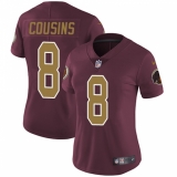 Women's Nike Washington Redskins #8 Kirk Cousins Elite Burgundy Red/Gold Number Alternate 80TH Anniversary NFL Jersey